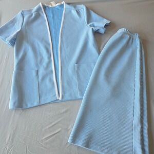 Vintage‎ Shirley Of Atlanta Blue White Striped Skirt Set Size 12 Polyester